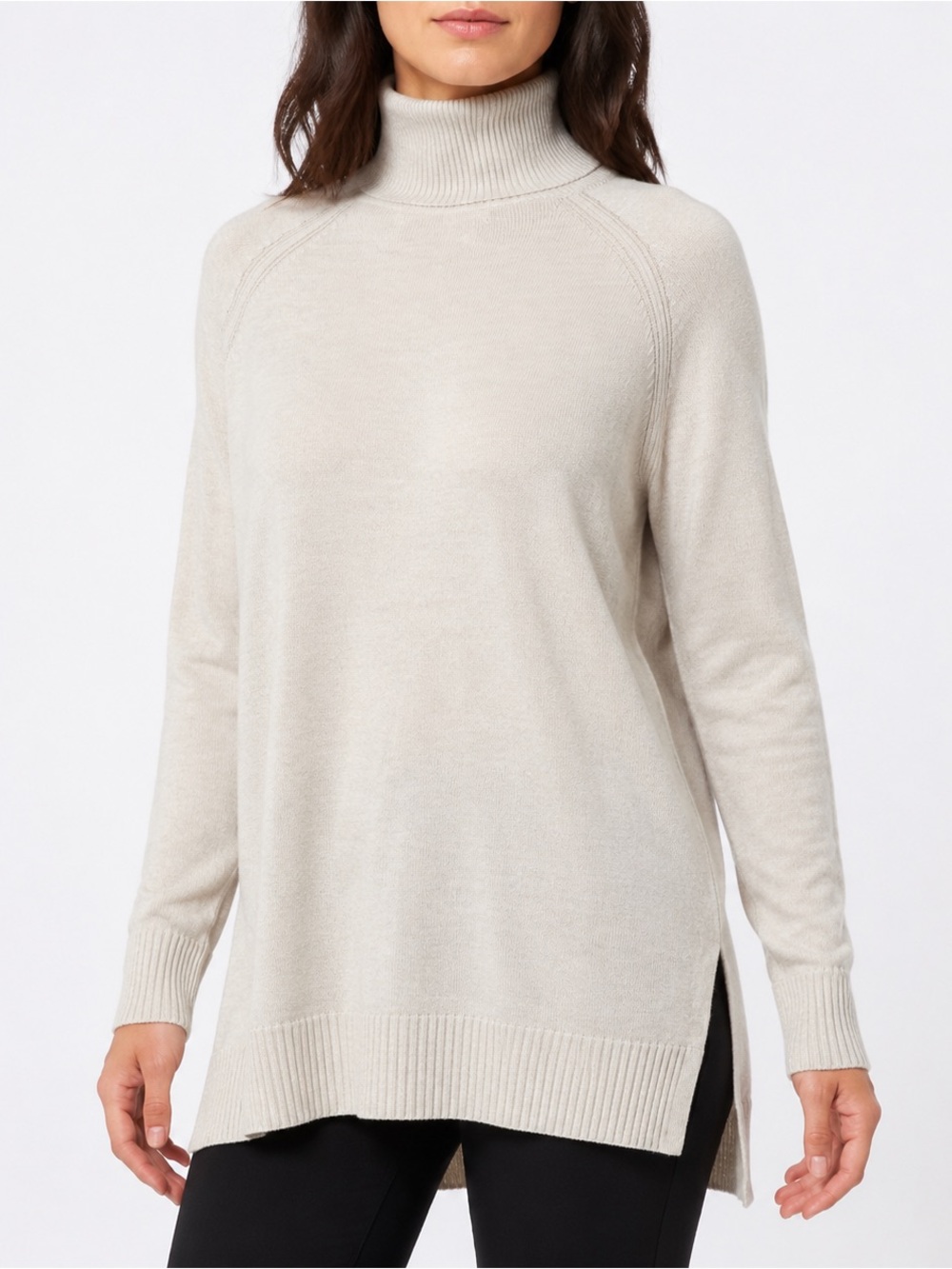 H&M Beige Viscose Blend Oversized Turtleneck Tunic Sweater Medium